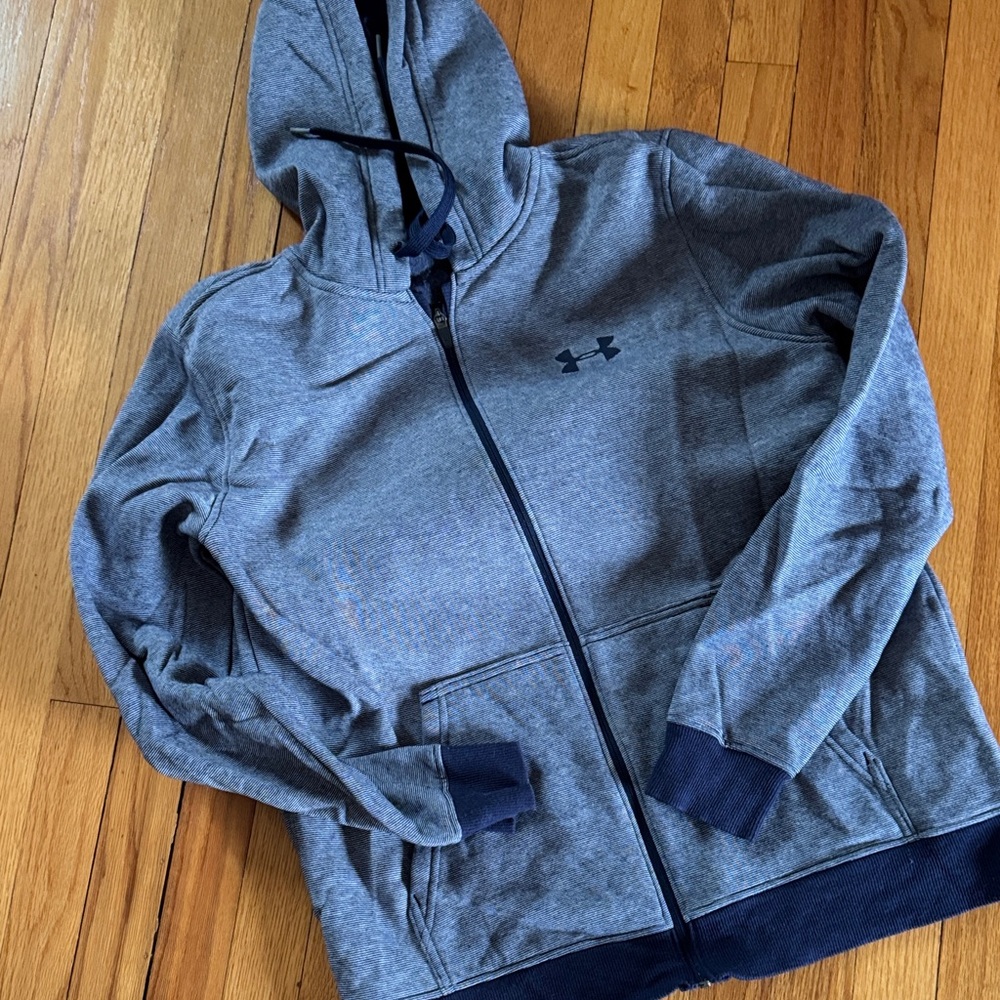 Under Armour Heather navy mini stripe Zip Hoodie with Navy Accents